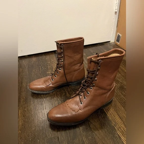 Vintage Justin’s leather lace-up boots size 8 women - Picture 2 of 11